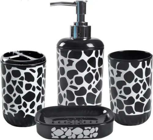 Miniatura 6 de Basicwise Juego de accesorios de baño de 4 piezas, incluye dispensador de jabón, soporte para cepillo de dientes, vaso y jabonera (blanco)