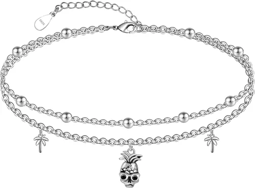 Miniatura 43 de CHIC & ARTSY Tobilleras de plata de ley S925 para mujer, pulsera de tobillo ajustable multicapa para playa, joyería de verano para mujer, de 10 a 11