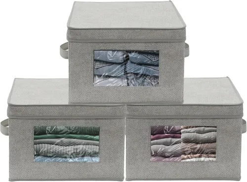 Miniatura 7 de Simple Houseware Contenedor de almacenamiento con ventana transparente, asas y tapa, paquete de 3, color gris