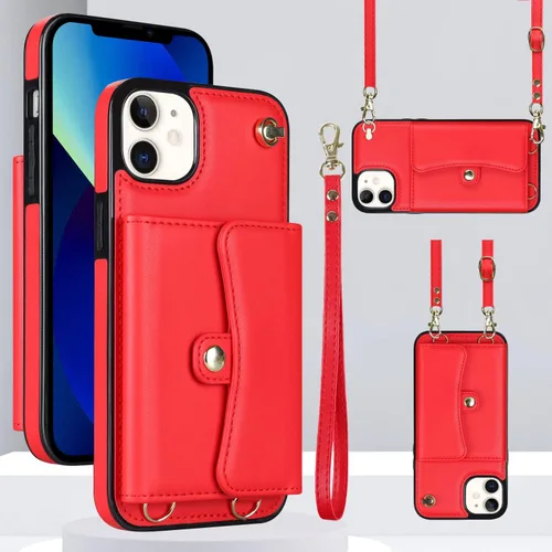 Miniatura 14 de Funda para iPhone 13 de 6.1 pulgadas, bolso cruzado con correa de hombro, funda protectora de moda para iPhone 13 (oro rosa)