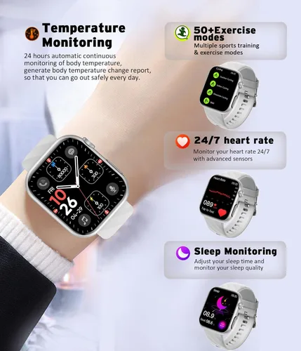Miniatura 4 de Advanced Health Fitness - Reloj inteligente con Bluetooth, pantalla táctil HD de 1.97 pulgadas, control del estrés del sueño, frecuencia cardíaca