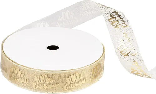 Miniatura 6 de Cinta de regalo transparente dorada – Cinta de hilo de nieve con letras de celebración número 100 para bodas, cumpleaños, aniversario, fiesta
