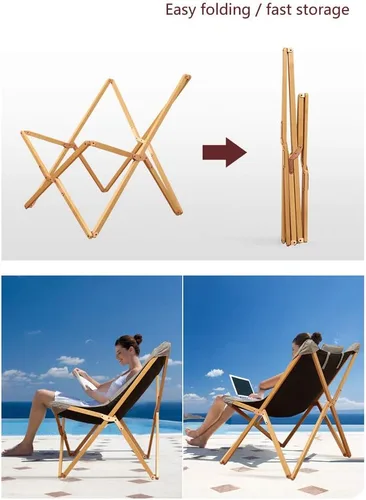 Miniatura 7 de Silla plegable de madera maciza para el almuerzo, silla reclinable portátil de haya con cómodo cojín (no es necesario instalar)