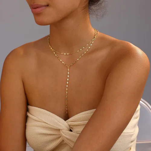 Miniatura 3 de Collar de oro para mujer, delicados collares largos chapados en oro de 14 quilates, barra de graduación, collar de lariat de circonita cúbica