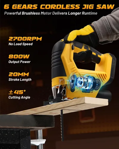 Miniatura 7 de Sierra de calar inalámbrica compatible con batería Dewalt de 20 V MAX, 6 velocidades variables, 4 ajustes orbitales, ángulo biselado (0 ° - 45 °)
