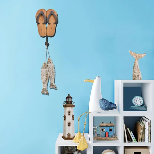 Miniatura 4 de Aecipl Ganchos de pared de madera para colgar chanclas, letrero de decoración temática de playa, gancho náutico para toallas para baño, dormitorio