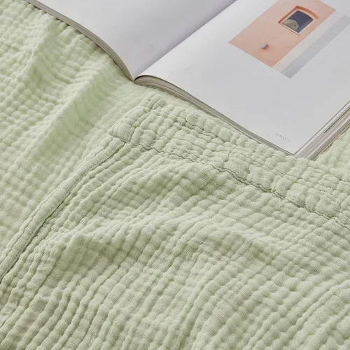 Miniatura 42 de EMME Manta de Muselina de Algodón King Grande Extragrande para Cama Colcha Cubrecama Beige Claro Gasa Transpirable Suave Ligera Mantas (120"x94")