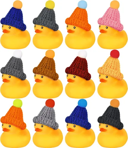Miniatura 13 de Chivao 12 piezas de patitos de goma con 13 gafas de sol/gorras/sombreros pequeños mini patitos de goma de carnaval crucero cumpleaños juguetes