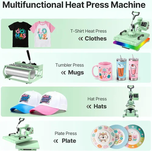 Miniatura 6 de Slendor - Prensa de calor de 15 x 15 pulgadas, 5 en 1, máquina de prensa de calor con giro de 360 grados, digital, para camisetas, prensa