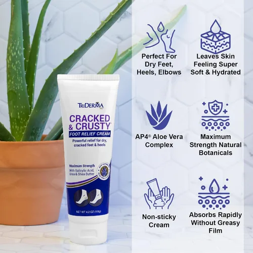 Miniatura 3 de TriDerma Cracked & Crusty™ Crema para pies saludables hidrata, suaviza y cura los pies secos, talones agrietados y codos secos con ácido salicílico