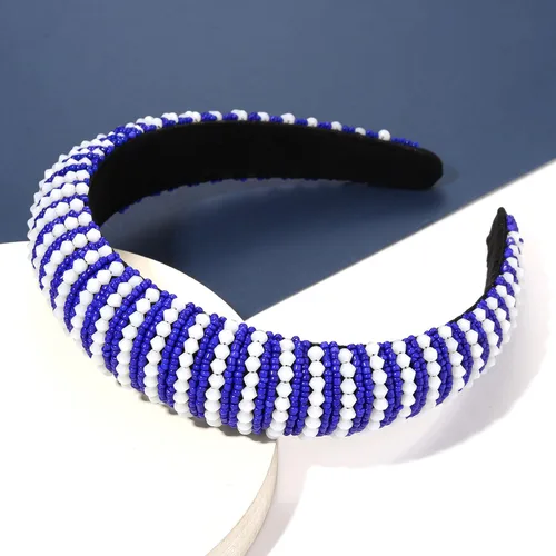 Miniatura 4 de NVENF Diademas para el día del partido, diadema de fútbol para mujer, con cuentas de cristal y cuentas azules y blancas, accesorios de fútbol