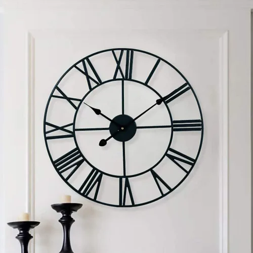 Miniatura 6 de Reloj de pared de metal industrial europeo grande, números romanos retro, movimiento de cuarzo silencioso para sala de estar, cocina, decoración