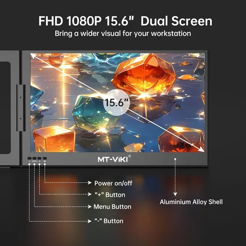 Miniatura 6 de MT-VIKI Extensor de pantalla para laptop de 15.6 pulgadas, monitor potable para computadora portátil, solo una conexión de cable USB-C, compatible