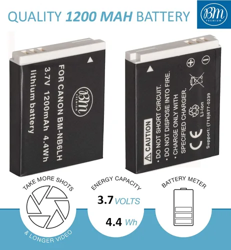 Miniatura 2 de BM Premium Paquete de 2 baterías NB-6L, NB-6LH para Canon PowerShot S120, SX170 IS, SX260, SX280, SX500 IS, SX510, SX520, SX530, SX540, SX600