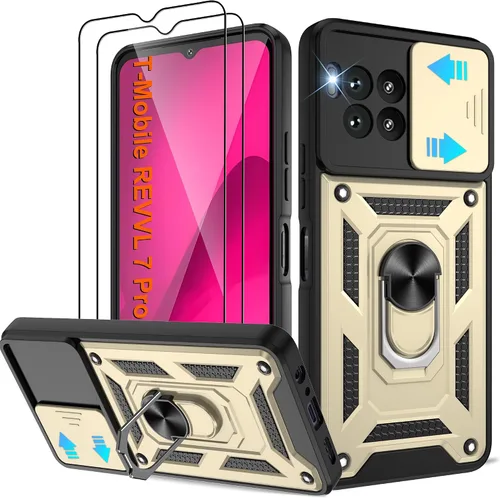 Miniatura 158 de ATUMP Funda para T-Mobile Revvl V Plus 5G con protector de pantalla HD con cubierta de cámara deslizante, soporte de anillo de rotación de 360° Negro