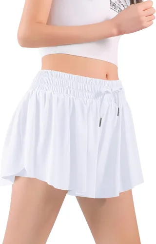 Miniatura 5 de Auranso Pantalones cortos de mariposa para niñas, pantalones cortos fluidos con bolsillo 2 en 1 para atletismo, correr, gimnasio, ropa preparatoria