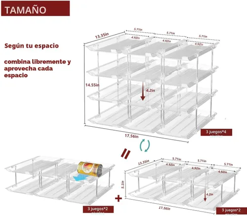 Miniatura 3 de Organizador de latas para despensa, 3 juegos de 4 niveles, organizador de almacenamiento de latas, organizador de latas de soda para refrigerador