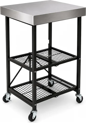 Miniatura 12 de Carrito de Cocina Plegable Origami sobre Ruedas, Carrito Rodante Plegable de 3 Niveles - Carrito al Aire Libre para Chefs para Vino y Comida