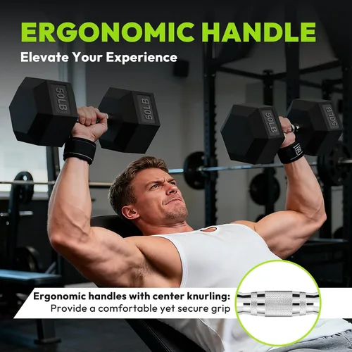 Miniatura 4 de HANDBODE Juego de mancuernas hexagonales de 40 a 570 libras, mancuernas de ejercicio y fitness con revestimiento de goma, peso de mano
