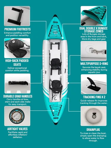 Miniatura 4 de Inflatable Kayak 2 Person Adult - BEYOND MARINA Tandem Kayak with Drop Stitch Floor, Touring Kayak with Aluminum Paddles, Seats, Footrests, Pump