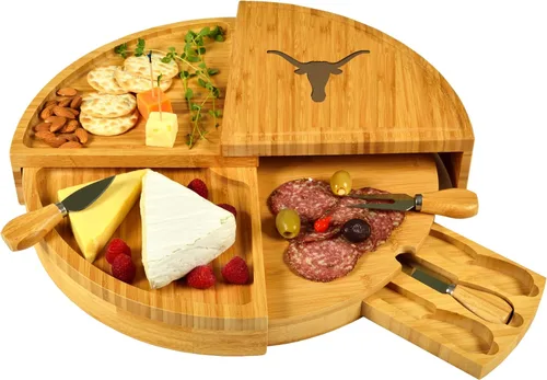 Picnic at Ascot NCAA Texas Longhorns Tabla de queso de bambú para charcutería con juego de cuchillos y marcadores de queso