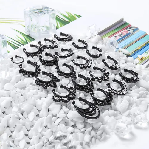 Miniatura 6 de SCERRING Aros falsos para tabique nasal, circonita cúbica transparente, no perforada, gancho para nariz, septum, piercing para el cuerpo, joyería