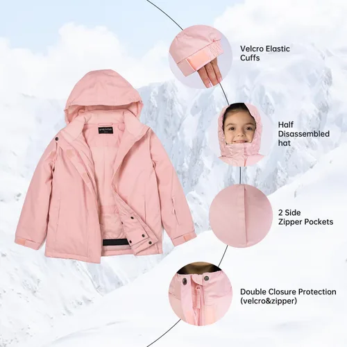 Miniatura 29 de Chaqueta de esquí impermeable para niñas, chaqueta de snowboard para exteriores, resistente al viento, con forro polar, abrigo de nieve cálido