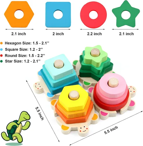 Miniatura 3 de WOOD CITY Juguetes apilables para niños pequeños de 1 a 3 años, clasificador de formas Montessori, juguetes para bebés de 12 a 18 meses