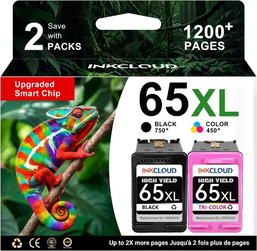 Paquete combinado de cartuchos de tinta de color negro 65XL para HP Ink 65XL 65 funciona con HP Envy 5055 5000 5052 5010 5070 5014 5052 5058 Deskjet