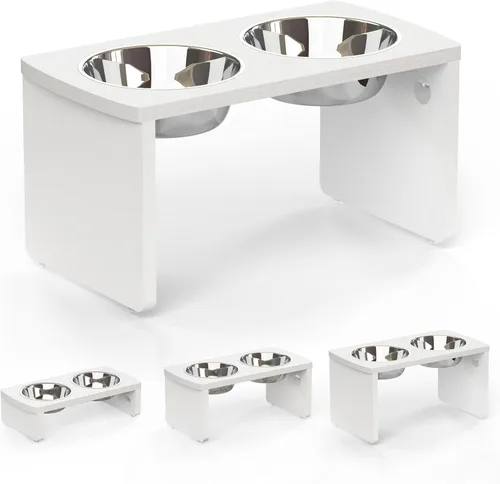 Miniatura 10 de Cuencos elevados para perros, cuenco elevado de bambú para perros y gatos pequeños, con 2 cuencos de acero inoxidable