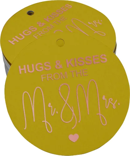 Miniatura 67 de Etiqueta colgante de papel de aluminio dorado Abrazos y besos de la etiqueta de recuerdo de boda 50 piezas