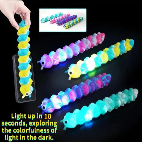 Miniatura 7 de 4 juguetes 3D de oruga para ansiedad con 10 segundos de iluminación, juguetes sensoriales de silicona con succión, antiansiedad, entrenador