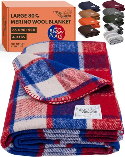 Miniatura 16 de Woolly Mammoth Woolen Company Manta de Lana - 66 x 90 pulgadas, Corteza, 80% Lana Merino - Mantas de Campamento para Clima Frío - Durabilidad