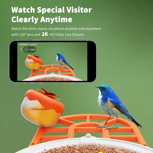 Miniatura 6 de HARYMOR Comedero para pájaros con cámara con IA para identificar especies de aves alimentado por energía solar, casa inteligente para pájaros