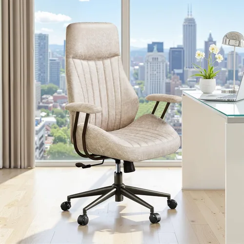 Miniatura 11 de Silla de oficina con 360 ruedas, silla de oficina de mediados de siglo con soporte para el respaldo, silla de escritorio de piel sintética, ángulo