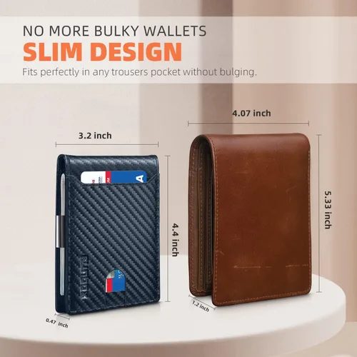 Miniatura 18 de RUNBOX - Carteras delgadas para hombre, cartera de piel con pinza para el dinero, cartera de bolsillo frontal con bloqueo RFID, tarjetero