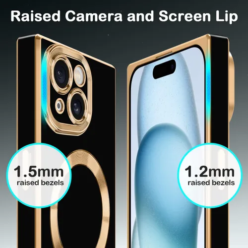 Miniatura 6 de Funda magnética para iPhone 15 compatible con Magsafe, TPU suave plateado a prueba de rayones con lente totalmente cubierta compatible con carga