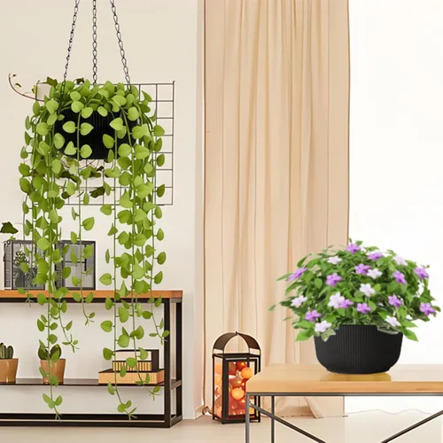 Miniatura 4 de Juego de 2 macetas colgantes para plantas de interior y exterior, macetas colgantes de riego automático de 8 pulgadas con platillo interno, orificio