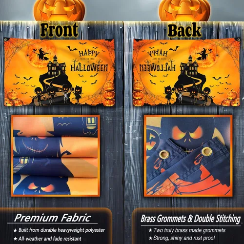 Miniatura 5 de Bandera de Halloween de 3 x 5 pies para exteriores, grande de doble cara, banderas americanas de Halloween para casa, interior, jardín, patio, Negro