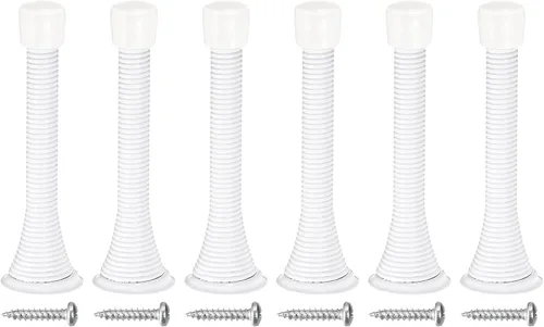 Miniatura 9 de uxcell 6 topes de puerta de resorte, tope de puerta flexible de 3-3/4 pulgadas con parachoques de goma y tornillos para proteger la parte inferior