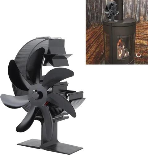 Miniatura 6 de Hilitand Ventilador de estufa de 7 aspas, ventilador de estufa de leña, modelo luna, ventiladores superiores para estufa de leña (negro)
