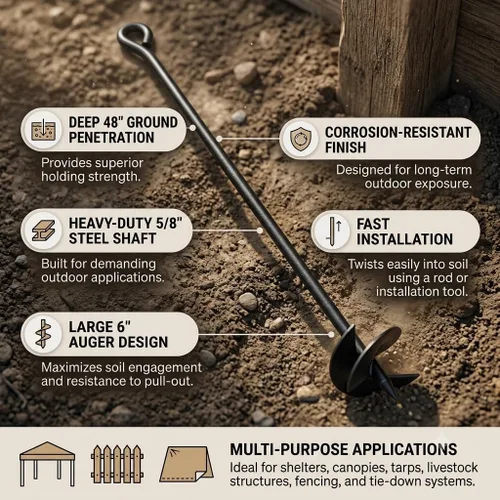 Miniatura 2 de Anclaje de tierra estilo barrena 5/8" x 48" x 6" High-Tensile Steel Construction, Superior Hold, Secure Screw-In Ground Installation, Canopies &