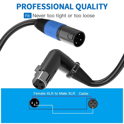 Miniatura 3 de LanSenSu Cable de enchufe XLR en ángulo recto XLR a recto, cable equilibrado de 90 grados hembra a macho recto de 3 pines a 3 pines