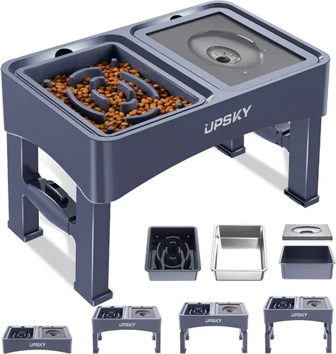 Miniatura 9 de UPSKY Cuencos elevados 3 en 1 para perros, comedero lento, soporte ajustable, dispensador de agua sin derrames, tazón de acero inoxidable para D-3