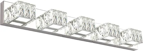 Miniatura 11 de Lámpara LED de baño – Moderna lámpara de tocador de cristal de 3 luces – Lámpara de pared cromada para baño 5CCT regulable