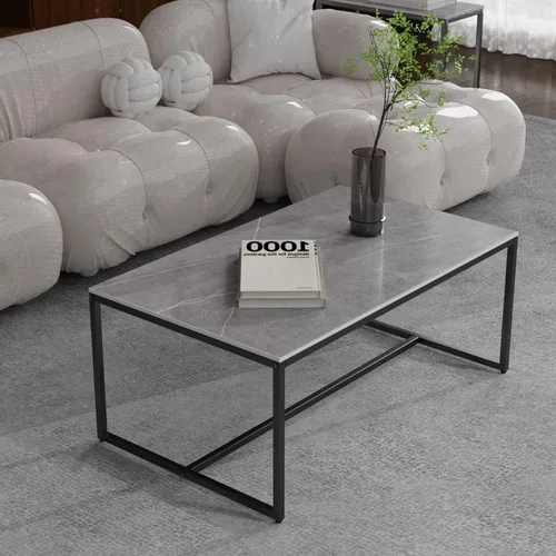 Wisfor Mesa de centro rectangular de piedra sinterizada de mármol con patas de metal para sala de estar, 40 x 24 x 17 pulgadas, gris