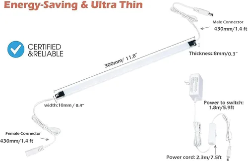 Miniatura 5 de Kit de Tiras de Luz LED Premium: 6 x 12 Barras Conectables + Interruptor Basculante para Iluminación Ambiental Blanca Cálida en Gabinetes, Closets