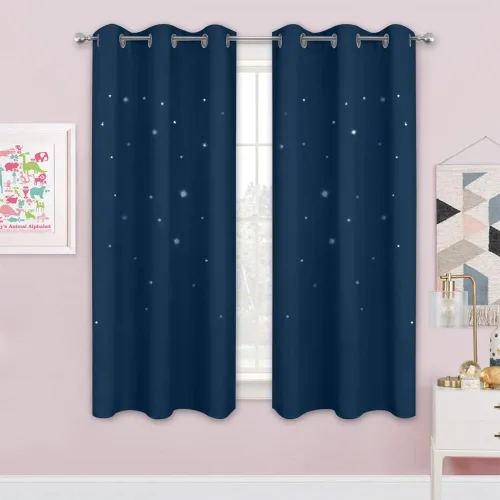 Miniatura 48 de NICETOWN Cortinas infantiles perforadas, cortinas marroquíes con estrellas azules para dormitorio de niñas, gruesas y suaves, para oscurecer la Azul