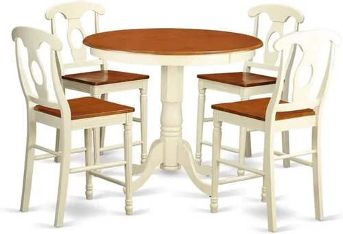 Miniatura 9 de East West Furniture JAKE3-BLK-W Juego de mesa de comedor de 3 piezas de altura de mostrador contiene una mesa de cocina redonda con pedestal y 2