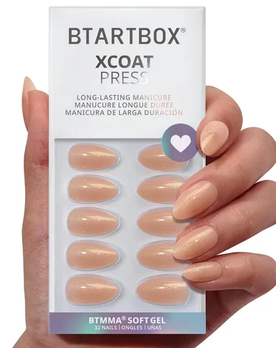 Miniatura 41 de BTArtbox Uñas cortas a presión, color negro, francés, almendra, con pegamento y pestañas adhesivas para mujeres en 16 tamaños, kit de 32 uñas de gel